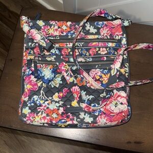 Vera Bradley gray with flower pattern triple zip crossbody purse